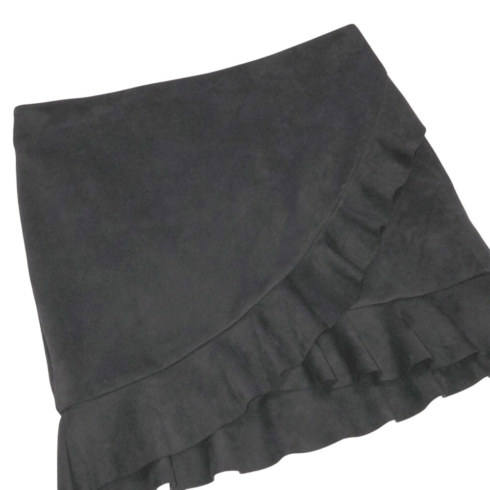 William‎ B Faux Suede Ruffle Wrap Mini Skirt Black Womens Size L